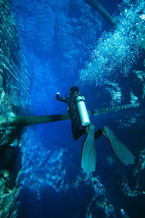 Mergulho com cilindro em águas cristalinas · Lagoa Misteriosa Mergulho com cilindro em águas cristalinas — Lagoa Misteriosa.