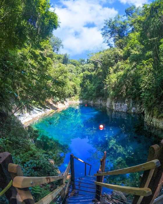 A natural lake with crystal blue waters and unknown depths that defy the imagination.